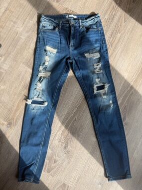 KanCan Women’s Ripped Skinny Jeans in Dark Blue Wash